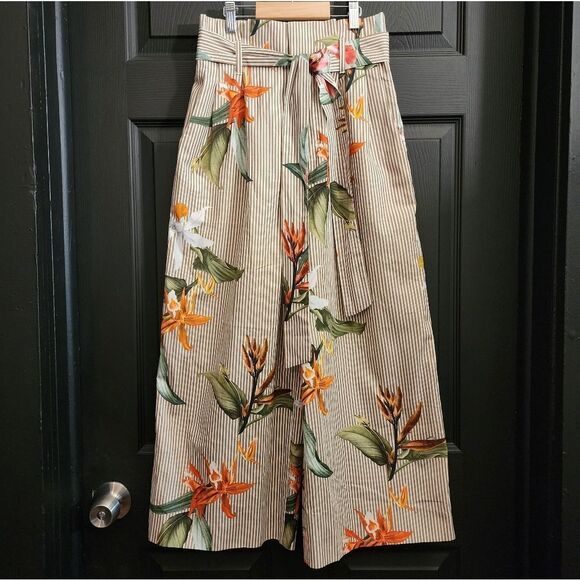 ZARA Floral and Striped Poplin Culottes - Picture 4 of 14